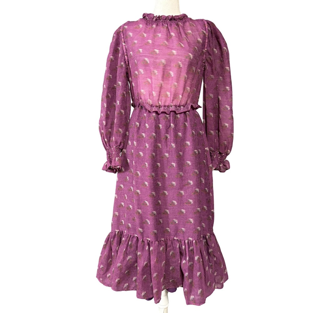 Sea New York Dress Womens 8 Purple Virgin Wool‎ Blend Ruffle Midi Long Sleeve